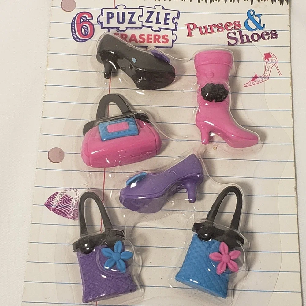 NEW Purses & Shoes Puzzle Erasers The Write Dudes 6 Pack Fun Toys Scribble Stuff